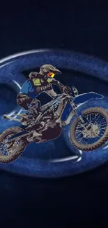 Thrilling motorcycle jump on a blue abstract background.