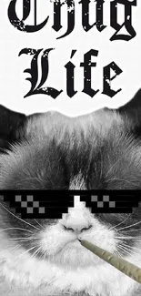 Funny Thug Life cat with pixel glasses and a cigarette, perfect for memes.