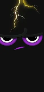 Cartoon wallpaper with lightning and purple eyes on a black background.