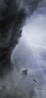 Dramatic tornado and lightning storm mobile wallpaper.