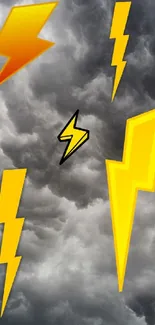 Yellow lightning bolts against dark stormy clouds.