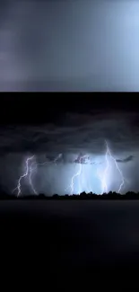 Lightning strikes illuminate a dark night sky with storm clouds as a mobile wallpaper.