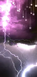 Vivid purple lightning under a stormy sky on mobile wallpaper.