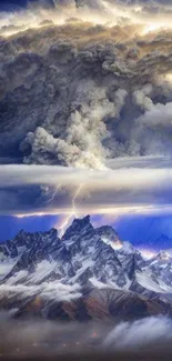 Majestic mountain scene with thunderstorm and lightning.