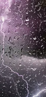 Lightning and raindrops on a stormy purple night.