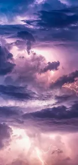 Violet clouds and lightning mobile wallpaper.