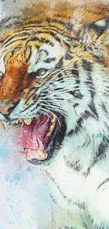 Tiger artwork mobile wallpaper with watercolor effect.