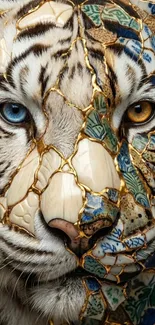 Mosaic patterned tiger mobile wallpaper featuring ceramic textures.