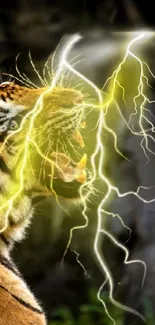 Roaring tiger with striking lightning around.