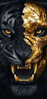 Tiger with golden mask illustration, striking design.