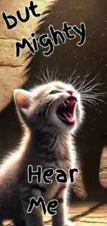 Cute kitten with a roaring expression in a motivational design.
