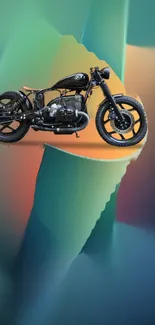 Vintage motorcycle on abstract teal and orange background wallpaper.