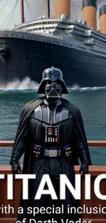 Darth Vader standing on Titanic's deck in a fantasy crossover wallpaper.