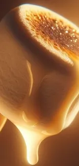 Golden toasted marshmallow melting on stick, warm and delicious.