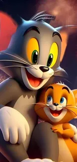 Tom and Jerry with fireworks in the background, creating a festive atmosphere.