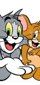 Cartoon image of Tom and Jerry on a mobile wallpaper.