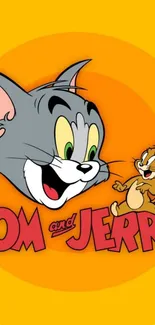 Tom and Jerry cartoon wallpaper with orange background.