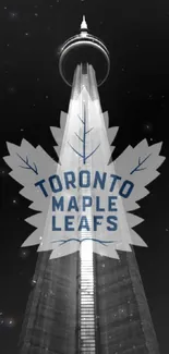 Toronto Maple Leafs logo with CN Tower in black and white.