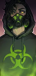 Anime figure in biohazard hoodie with glowing green elements.