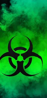 Green biohazard symbol with toxic smoke effect