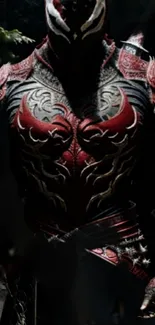 Dark warrior in detailed red armor