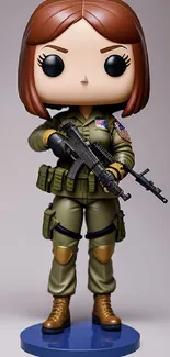 Cartoon soldier figurine in military attire on a mobile wallpaper.