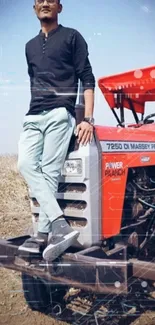 Man on a red Massey Ferguson tractor.