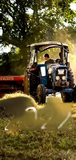 Tractor in sunlit field mobile wallpaper.