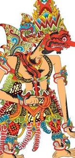 Vibrant Javanese art wallpaper with intricate design and expressive figure.