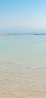 Tranquil beach with blue sky and calm ocean waves mobile wallpaper.