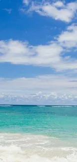 Beach wallpaper with blue sky and turquoise ocean for mobile phone.