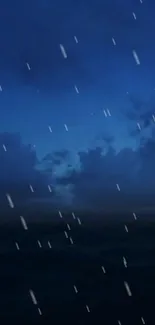 Tranquil blue night sky with clouds and scattered raindrops.