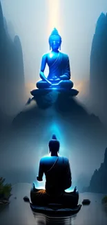 Blue Buddha meditation wallpaper for mobile, exuding peace and tranquility.