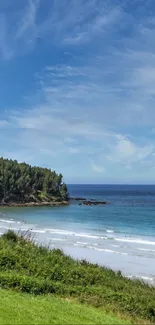 Serene coastal wallpaper with ocean and sky.