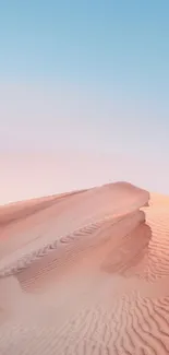 Tranquil desert dune with blue sky horizon.