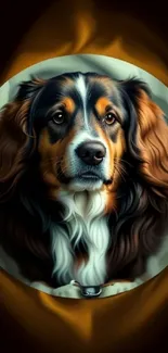 Realistic dog portrait with brown tones on mobile wallpaper.