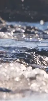 Close-up view of a flowing river over rocks, capturing serenity.