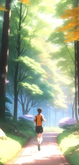 Jogger on a sunlit path in a vibrant forest animated artwork.