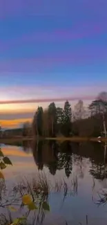 Serene sunset over a tranquil lake with reflective water.