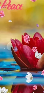 Vibrant lotus blossom with floating flower petals