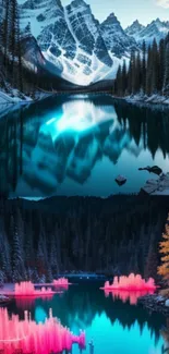 Breathtaking mountain lake with colorful reflections at twilight.