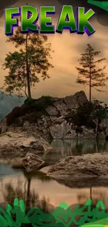 Mobile wallpaper of a rocky island with trees.