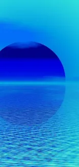 A vibrant blue ocean with a circular reflection, creating a serene atmosphere.