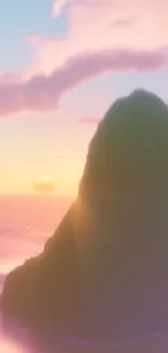Majestic rock with tranquil ocean sunset view.