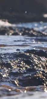 Serene ocean waves with shimmering water.