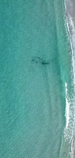 Aerial view of turquoise ocean waves and sandy beach.