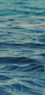 Serene mobile wallpaper with ocean waves and raindrops.