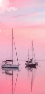 Serene pink sunset with sailboats on calm sea, perfect for mobile wallpaper.