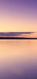 Purple sunset wallpaper with calm lake and pastel sky.