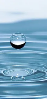 Serene blue water ripple wallpaper with a single droplet.